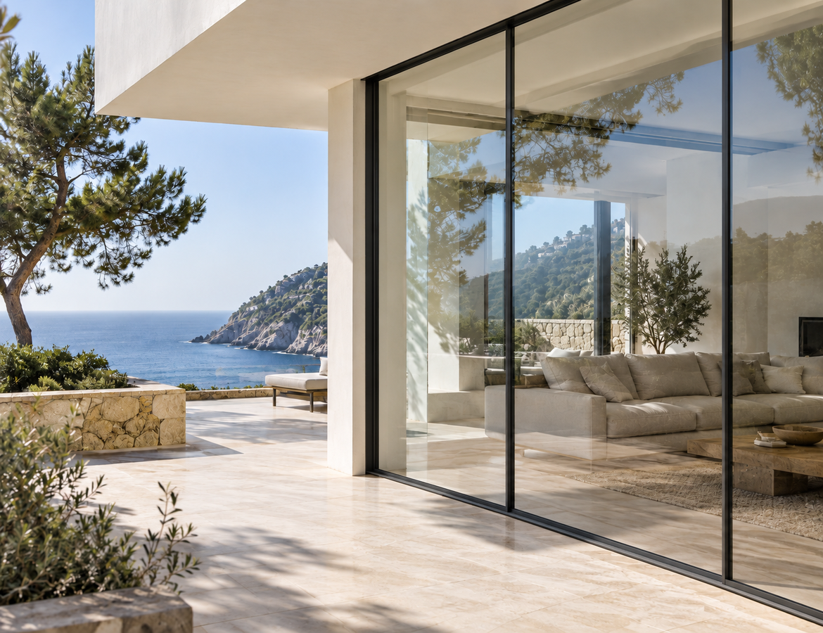 ventanas de aluminio modernas en segunda residencia cerca de la costa con gran entrada de luz natural